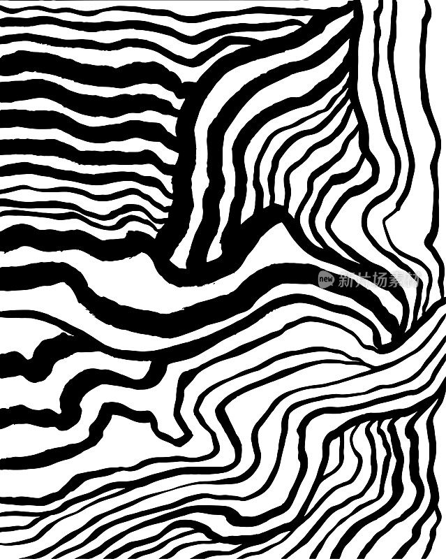 Expressive lines drawn by ink by hand, pattern isolated on white background. Black and white texture with waves. Vector illustration.